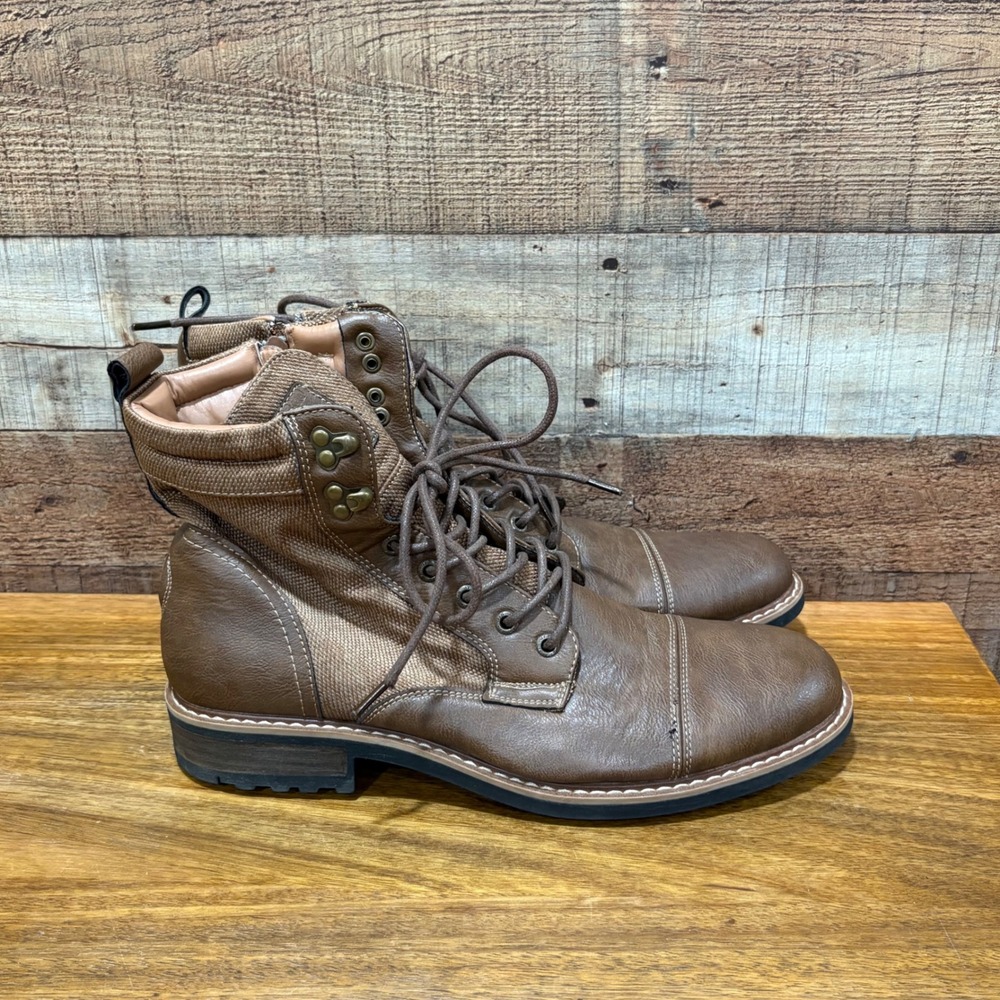 Men's Brown Lace-Up Leather Combat Boots